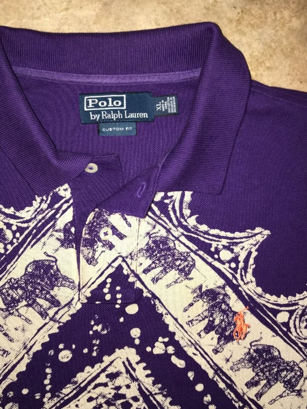 Men's Vintage Polo Ralph Lauren Aztec Elephant AOP Polo Shirt-Size XL(Custom Fit